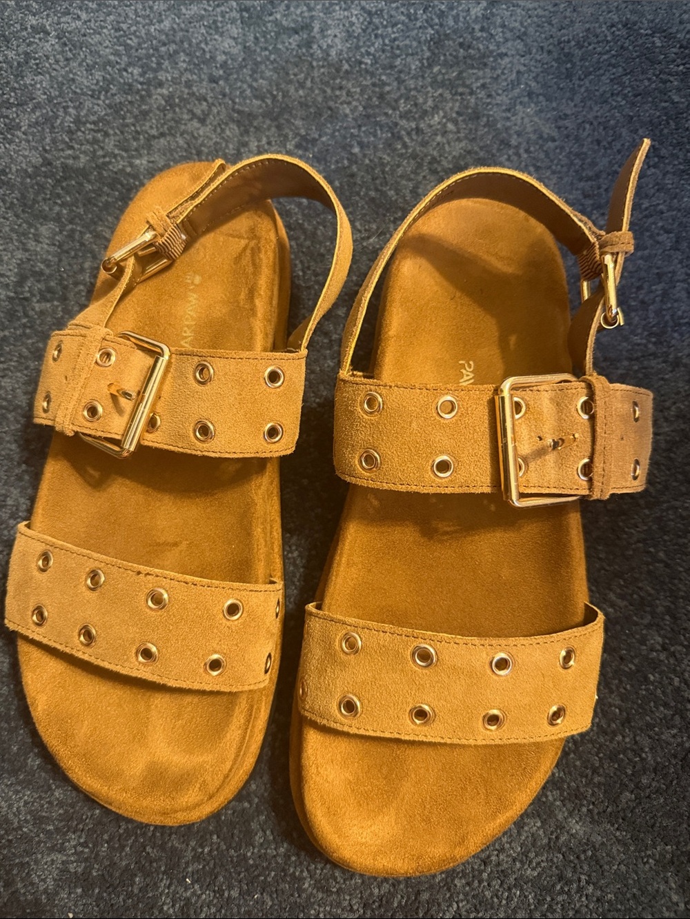 BearPaw Kids Tan Suede Buckle Sandals with Grommet Detail